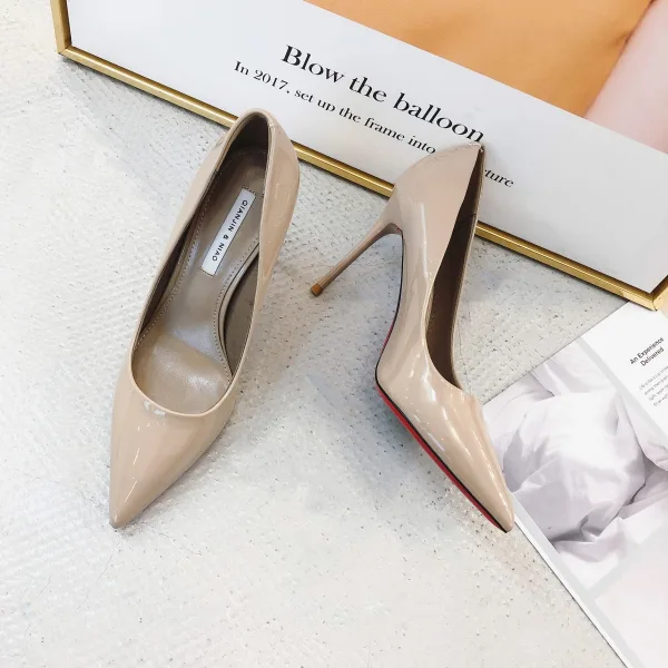 Enkel Hvit Kontor Patent Lær Pumps 2020 8 cm Stiletthæler Spisse Pumps