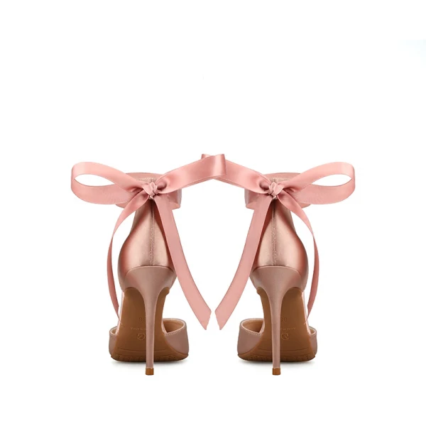 Schöne Schwarz Ball Satin Sandalen Damen 2020 Schleife 10 cm Stilettos Spitzschuh Sandaletten