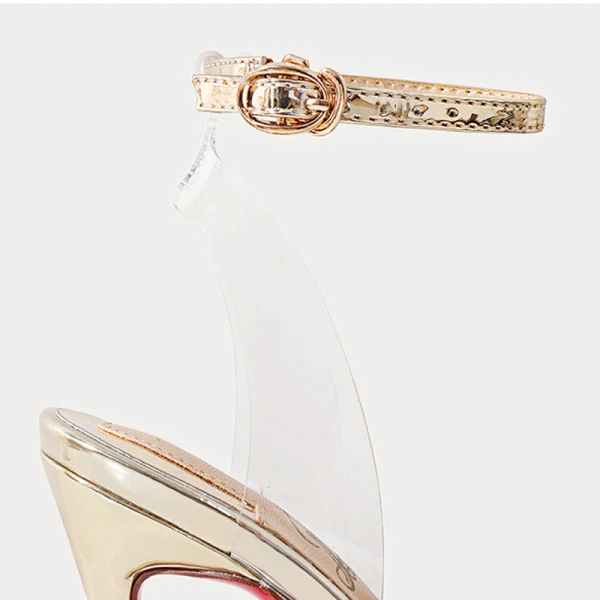 Sexy Transparent Gold Evening Party Rhinestone Womens Sandals 2020 Ankle Strap 10 cm Stiletto Heels Pointed Toe Sandals