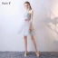 Chic / Beautiful Grey Bridesmaid Dresses 2018 A-Line / Princess Bow Sleeveless Backless Short Wedding Party Dresses