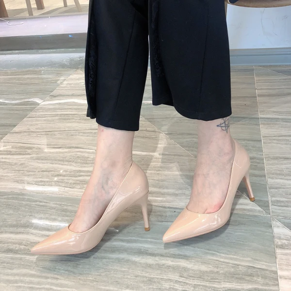 Schöne Burgunderrot Büro OL Leder Pumps 2020 10 cm Stilettos Spitzschuh Pumps