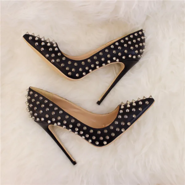 Amazing / Unique Black Rave Club Rivet Pumps 2020 Leather 10 cm Stiletto Heels Pointed Toe Pumps