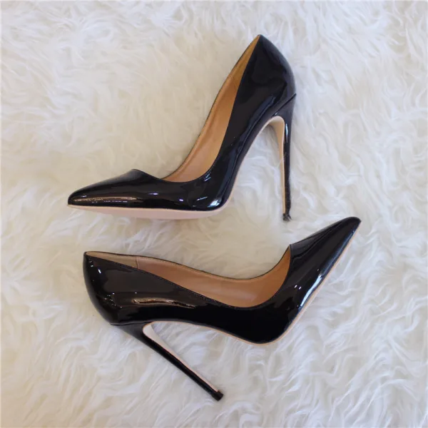 Chic / Beautiful Black Office OL Leather Pumps 2020 Patent Leather 12 cm Stiletto Heels Pointed Toe Pumps