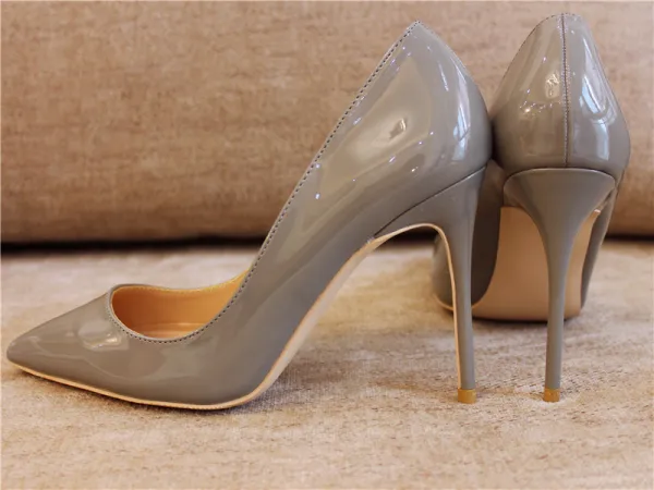 Mooie / Prachtige Grijs Kantoor OL Leer Pumps 2020 Lakleer 10 cm Naaldhakken / Stiletto Pumps Spitse Neus