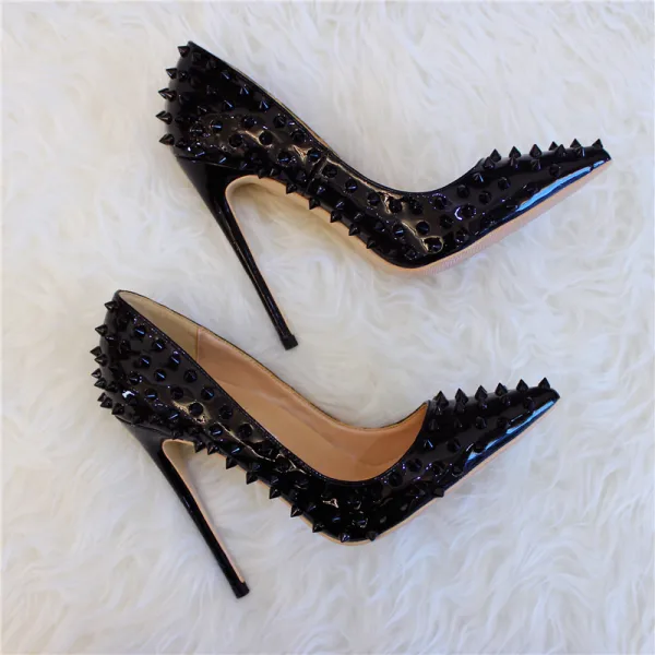 Mode Svarta Karnevalsklubb Nit Pumps 2020 Läder 10 cm Stilettklackar Spetsiga Pumps