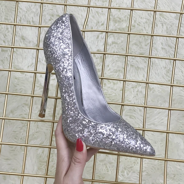 Sparkly Sølv Paljetter Pumps 2020 Aften 12 cm Stiletthæler Spisse Pumps
