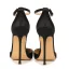 Schöne Schwarz Büro OL Satin Sandalen Damen 2020 Knöchelriemen 12 cm Stilettos Spitzschuh Sandaletten