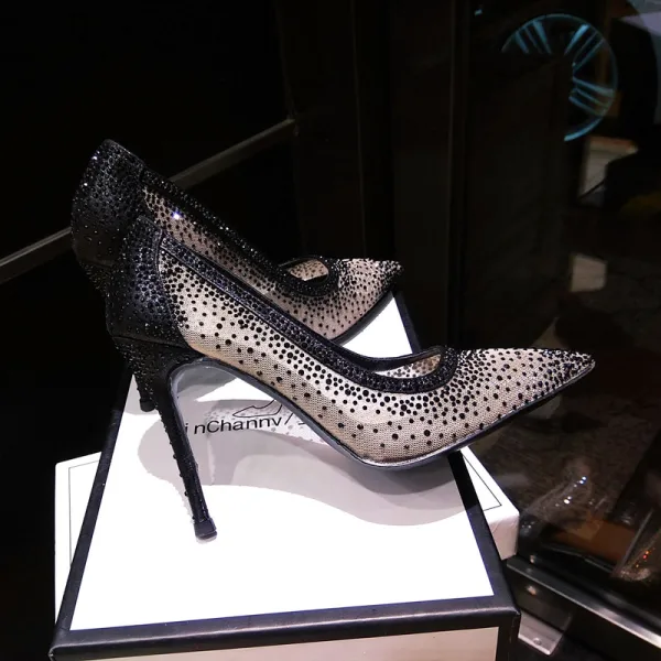 Charming Silver Cocktail Party Rhinestone Pumps 2020 Leather 10 cm Stiletto Heels Pointed Toe Pumps
