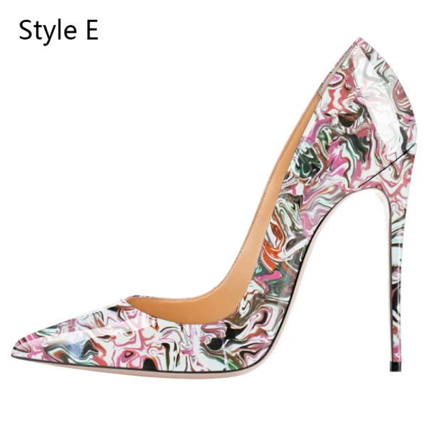 Fine Multi-Farger Ball Pumps 2020 Patent Lær 12 cm Stiletthæler Spisse Pumps