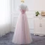 Chic / Beautiful Blushing Pink Bridesmaid Dresses 2018 A-Line / Princess Appliques Bow Lace Backless Floor-Length / Long Wedding Party Dresses