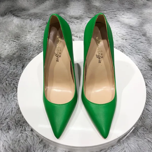 Schöne Grün Strassenmode Pumps 2020 12 cm Stilettos Spitzschuh Pumps