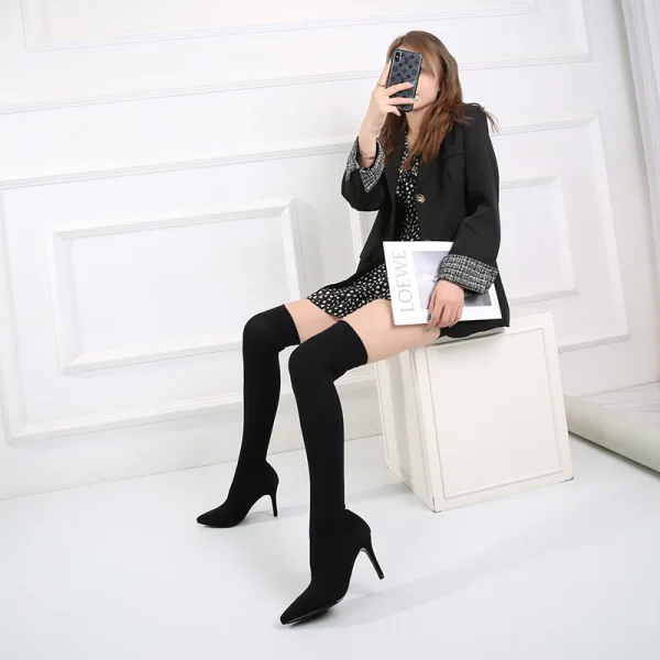 Fashion Burgundy Street Wear Over The Knee / Thigh High Womens Boots 2020 8 cm Stiletto Heels Pointed Toe Boots