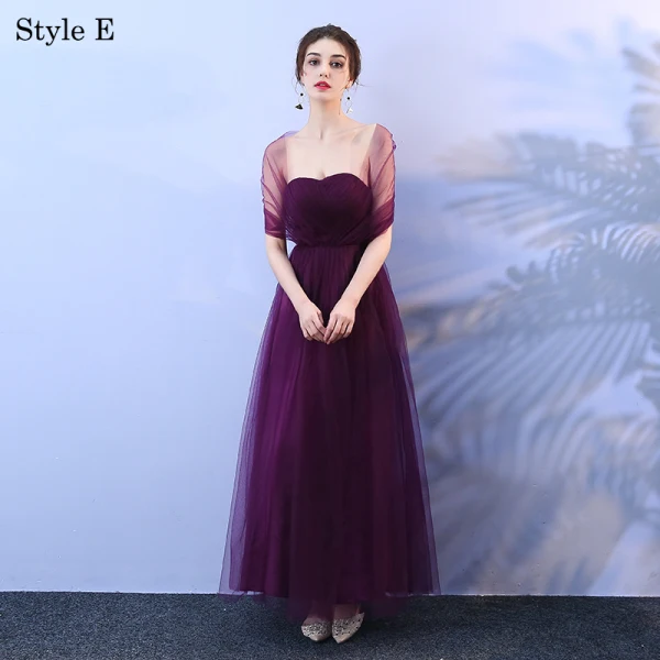 Wedding Party Dresses Bridesmaid Dresses Grape Crossed Straps Backless Bow Ankle Length Tulle Wedding Bridesmaid Fall Spring Summer Modest / Simple A-Line / Princess 2018