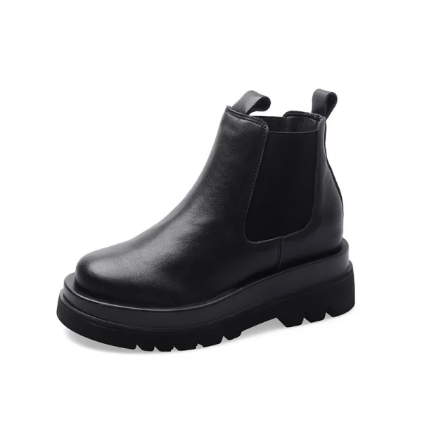 Enkla Aprikos / Beige Casual Läder Platt Pande Zote Toe Stövlar Dam 2020
