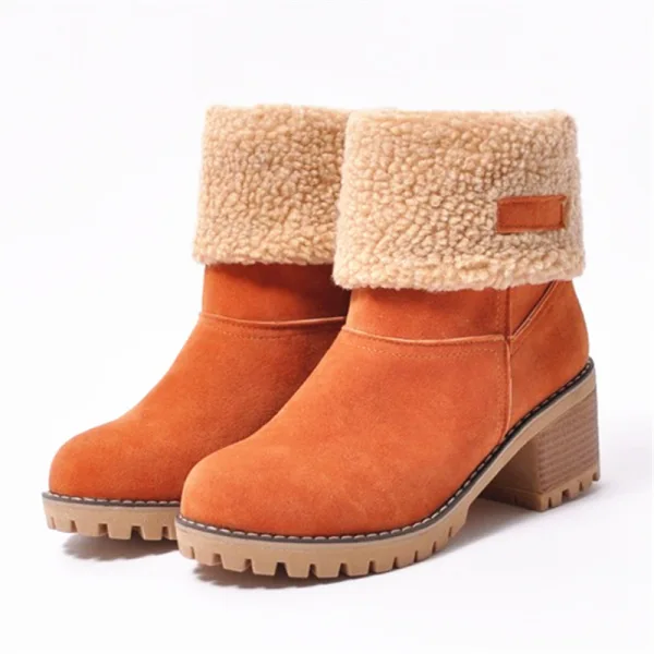Garder au chaud Hiver Marron Vêtement de rue Daim Bottines Bottes De Neige 2020 5 cm Talons Épais À Bout Rond Bottes Femme