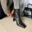 Schlicht Winter Beige Strassenmode Ankle Boots Stiefel Damen 2020 Leder 8 cm Thick Heels Quadratische Zehe Stiefel