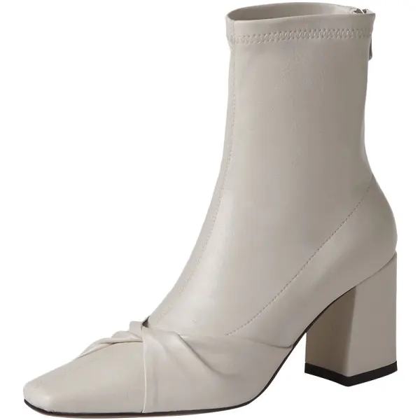 Enkel Høst Hvit Casual Ankel Kvinners støvler 2020 Lær 7 cm Tykk Hæler Firkantetå Boots