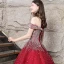 Sparkly Burgundy Prom Dresses 2018 Ball Gown Beading Rhinestone Sequins Off-The-Shoulder Backless Sleeveless Floor-Length / Long Formal Dresses