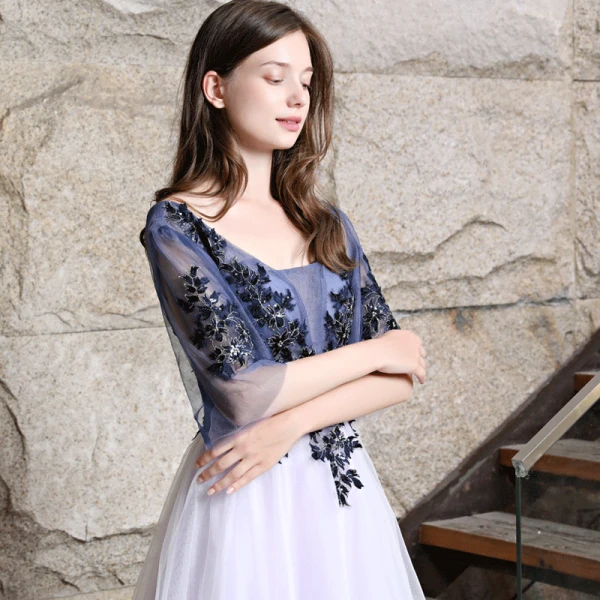 Chic / Beautiful Navy Blue Evening Dresses  2018 A-Line / Princess Appliques Lace Sequins Square Neckline Backless 3/4 Sleeve Floor-Length / Long Formal Dresses