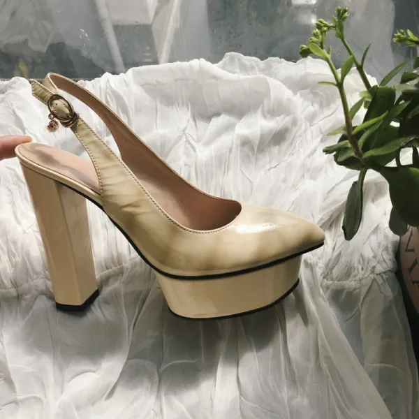 Piękne Białe Przypadkowy Slingback Sandały Damskie 2020 Skórzany 12 cm Grubym Obcasie Szpiczaste Sandały