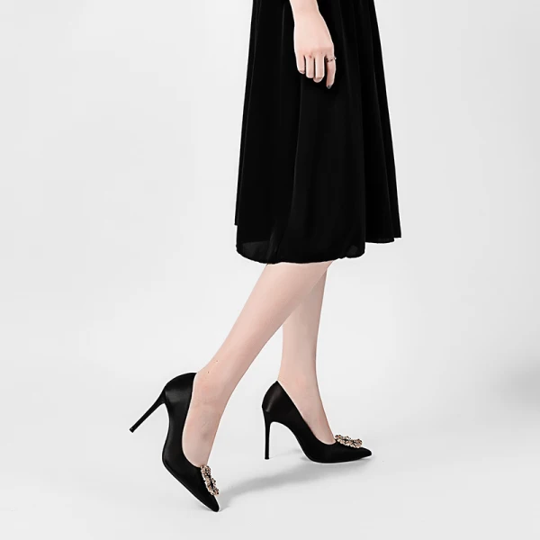 Chic / Beautiful Black Office OL Rhinestone Pumps 2020 Leather 10 cm Stiletto Heels Pointed Toe Pumps