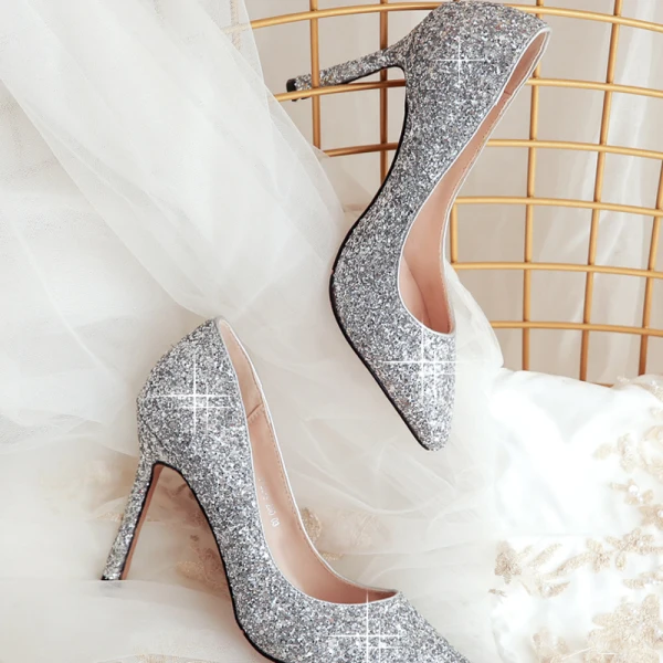 Scintillantes Rouge Paillettes Chaussure De Mariée 2020 9 cm Talons Aiguilles À Bout Pointu Mariage Escarpins