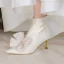 Elegant Winter Ivory Leather Ankle Womens Boots 2020 Bow 7 cm Stiletto Heels Pointed Toe Wedding Boots