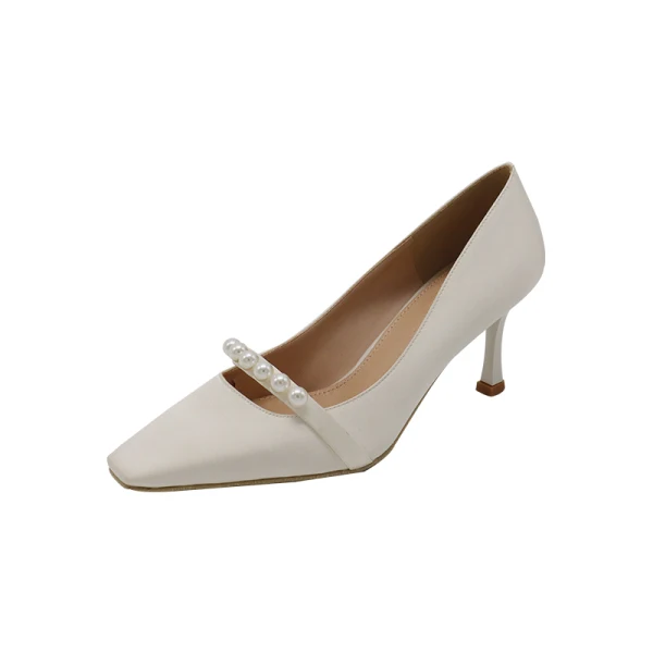 Chic / Beautiful Ivory Pearl Wedding Shoes 2020 7 cm Stiletto Heels Pointed Toe Wedding Pumps