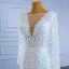 High-end Ivory Handmade  Beading Pearl Wedding Dresses 2021 Trumpet / Mermaid Cascading Ruffles Scoop Neck Long Sleeve Chapel Train Wedding