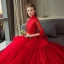 Wedding Dresses Red Zipper Up Appliques Crystal Flower Lace Cathedral Train Lace Tulle High Neck Wedding Fall Spring Summer 3/4 Sleeve Chic / Beautiful Ball Gown 2018