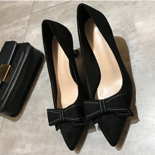 Chic / Beautiful Burgundy Prom Suede Pumps 2020 Leather Bow 6 cm Stiletto Heels Pointed Toe Pumps