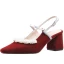 Elegant Burgundy Prom Slingbacks Womens Shoes 2020 Pearl 6 cm Thick Heels Pointed Toe Heels