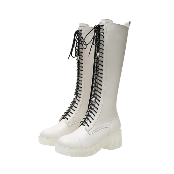 Moda Zima Czarne Zużycie ulicy Połowy Łydki Buty Damskie 2020 6 cm Grubym Obcasie Okrągłe Toe Boots