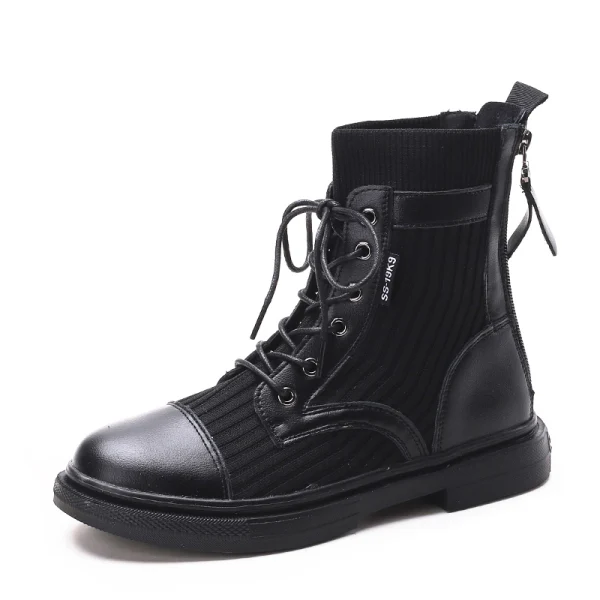 Proste / Simple Czarne Zużycie ulicy Dziewiarskie Płaskie Buty Damskie 2020 Botki Okrągłe Toe Boots