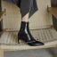 Modest / Simple Black Street Wear Pearl Bow Womens Boots 2020 Leather 5 cm Thick Heels Pointed Toe Boots