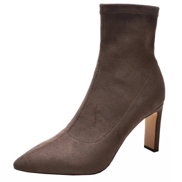 Modest / Simple Black Street Wear Ankle Suede Womens Boots 2020 8 cm Thick Heels Pointed Toe Boots