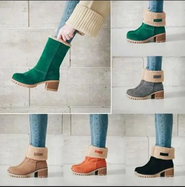Classique Vert Foncé Vêtement de rue Bottines Daim Bottes Femme 2020 5 cm Talons Épais À Bout Rond Bottes
