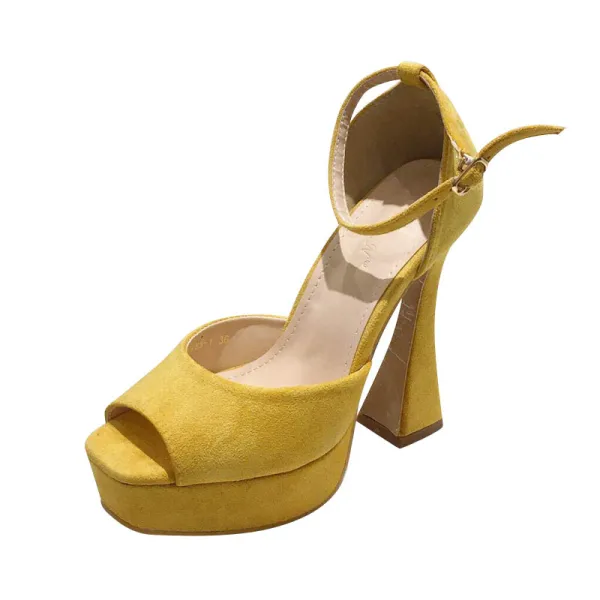 Chic / Beautiful Black Street Wear Ankle Strap Womens Sandals 2020 Polyester 13 cm Stiletto Heels Open / Peep Toe Sandals