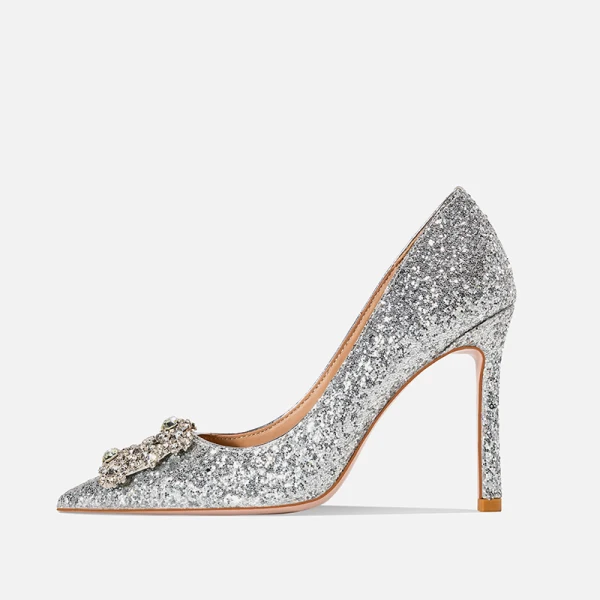 Glittrande Silver Rhinestone Paljetter Brudskor 2020 10 cm Stilettklackar Spetsiga Bröllop Pumps