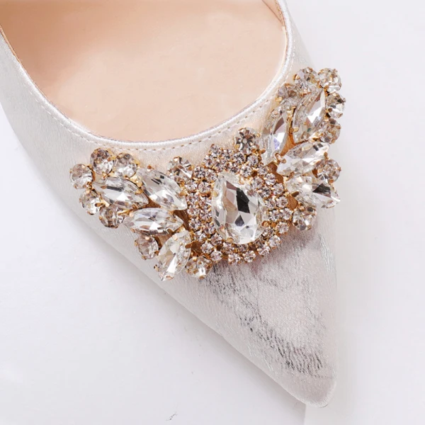Classique Champagne Faux Diamant Chaussure De Mariée 2020 10 cm Talons Aiguilles À Bout Pointu Mariage Escarpins
