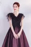 Vintage / Originale Violet Perlage Paillettes En Dentelle Fleur Robe De Bal 2021 Princesse V-Cou Manches Courtes Dos Nu Longue Robe De Ceremonie