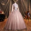 Chic / Belle Rougissant Rose Paillettes Robe De Bal 2021 Robe Boule Col Haut Manches Longues Dos Nu Ceinture Longue Robe De Ceremonie