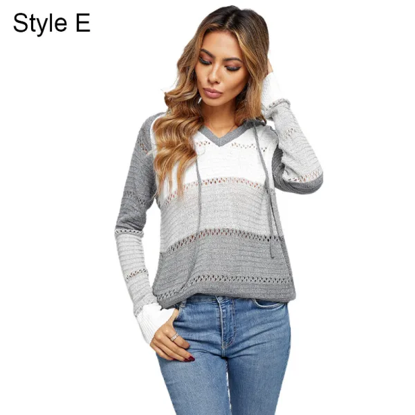 Fashion Fall Winter Casual Multi-Colors Stripe Knitting Hooded Sweatshirts 2021 Loose Long Sleeve Women Tops