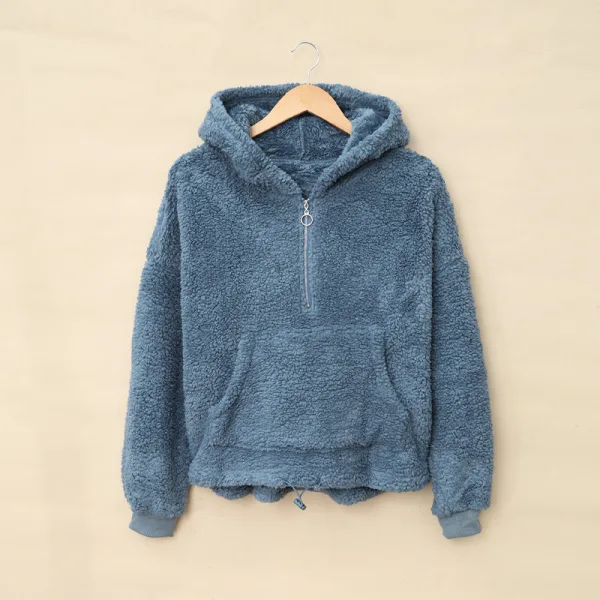 Fashion Fall Winter Ocean Blue Street Wear Plush Hooded Sweatshirts 2021 Long Sleeve Loose Women Tops