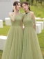Simple Vert Cendré Robe Demoiselle D'honneur 2021 Princesse Paillettes Manches Courtes Dos Nu Longue Robe Demoiselle D'honneur