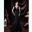 Sexy Black Satin Evening Dresses  Cocktail Dresses 2021 Trumpet / Mermaid V-Neck Sleeveless Backless Bow Sweep Train Evening Party Formal Dresses