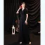 Sexy Black Split Front Evening Dresses 2021 Trumpet / Mermaid V-Neck Satin Short Sleeve Evening Party Floor-Length / Long Formal Dresses
