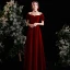 Élégant Bordeaux Daim Robe De Bal 2021 Princesse Encolure Carrée Manches Courtes Dos Nu Longue Promo Robe De Ceremonie