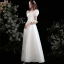 Chic / Beautiful Ivory Satin Prom Dresses 2021 A-Line / Princess Square Neckline Short Sleeve Backless Floor-Length / Long Prom Formal Dresses