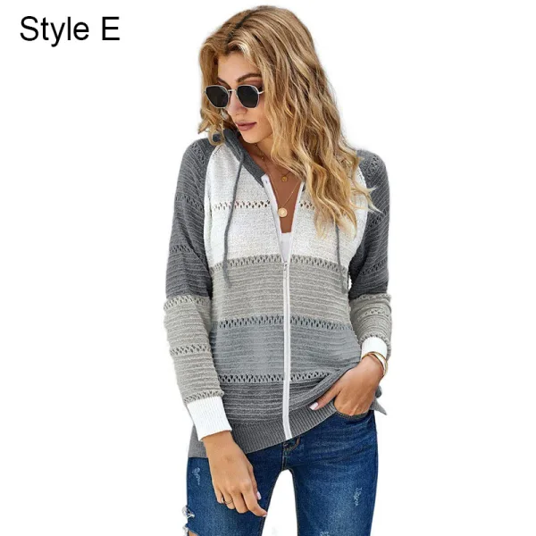 Fashion Fall Winter Burgundy Multi-Colors Stripe Street Wear Hooded Sweatshirts 2021 Long Sleeve Loose Women Tops